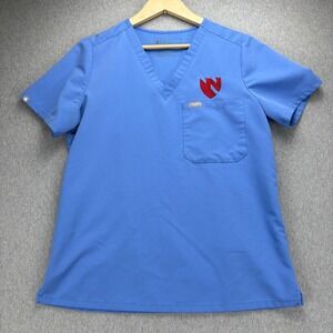 FIGS Technical Collection Catalina Scrub Top Womens M Blue Red N Logo comfort